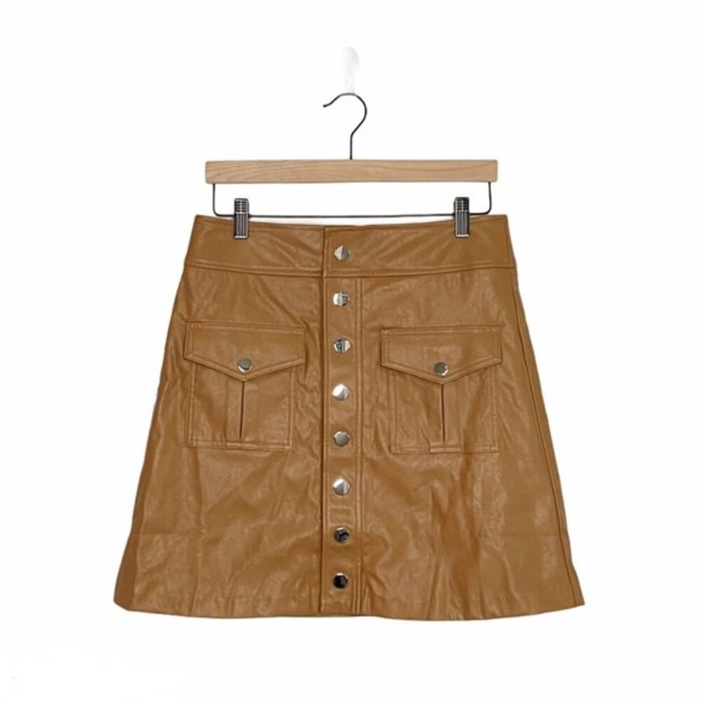 INC Faux Leather Mini Skirt Size 6 Vegan Tan Brown NEW Y2K Neutral Cruelty Free